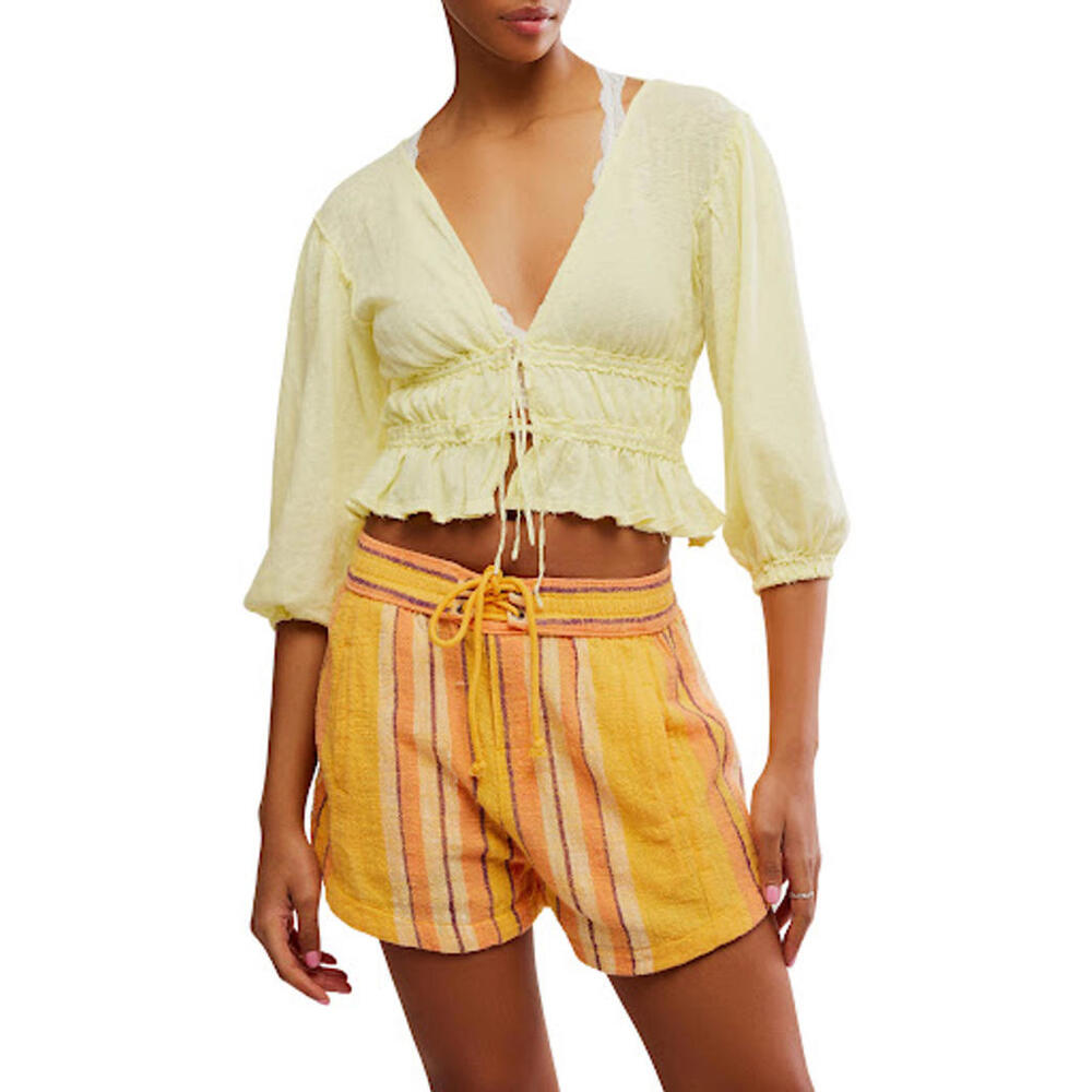 NWT! Free People Let's Go Tie Front Linen & Cotton Top Size Large